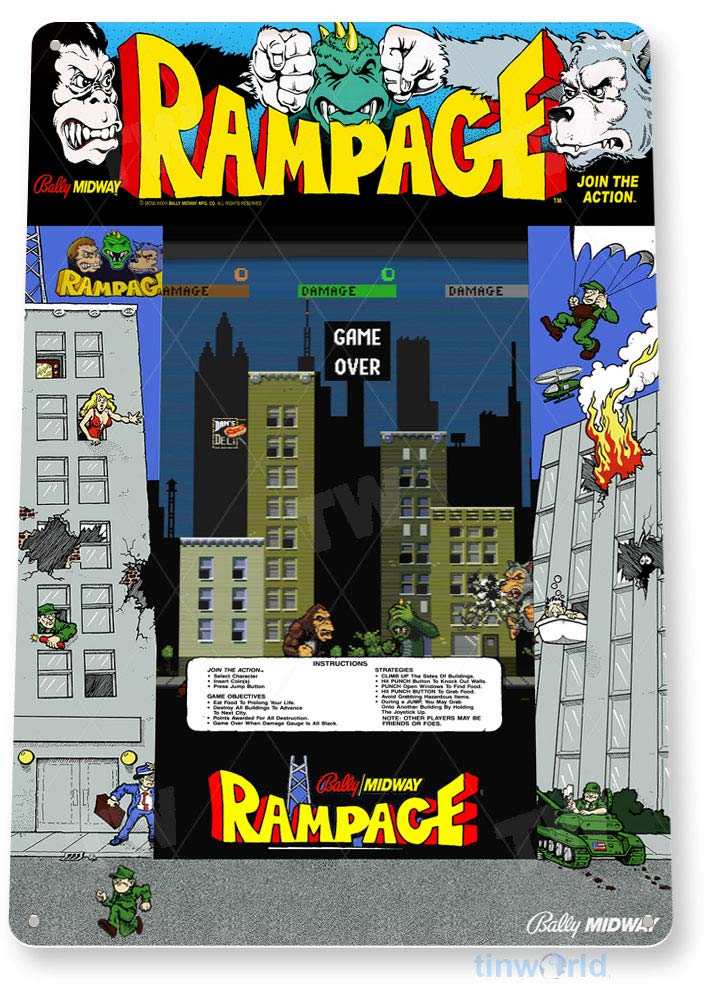 Gaming Console Shop - Insegna in latta Rampage Arcade, per